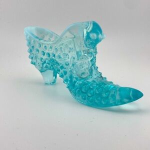 Vintage, Light Blue Opalescent Glass Slipper, Hobnail, Cat Head by Fenton